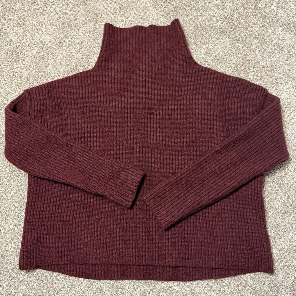 ALC Merino Wool Turtleneck Sweater XS Maroon Cropped Boxy Ribbed Knit Minimalist